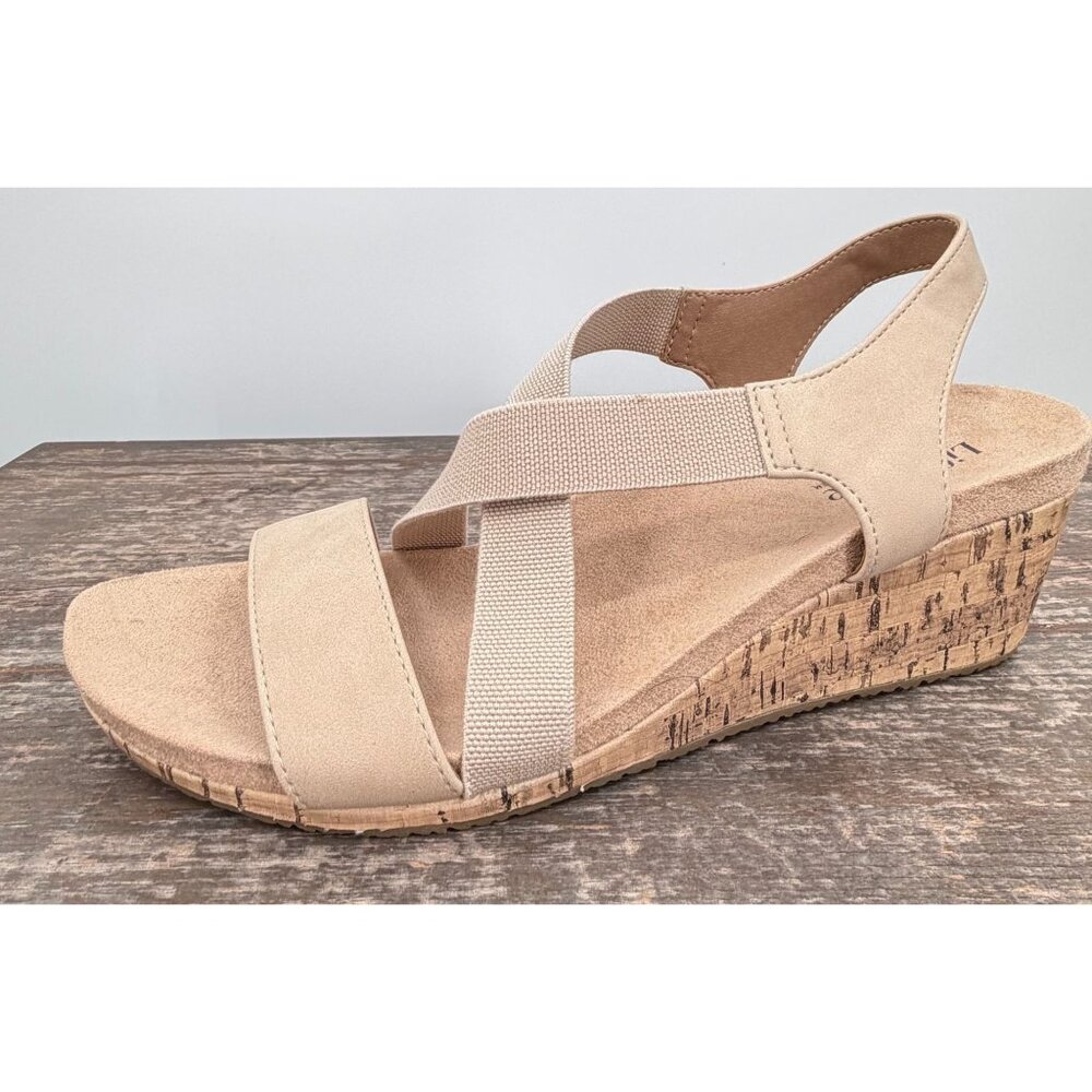 LifeStride Mexico Wedge Sandal Bone Women 10M Slingback Casual Chic Strappy